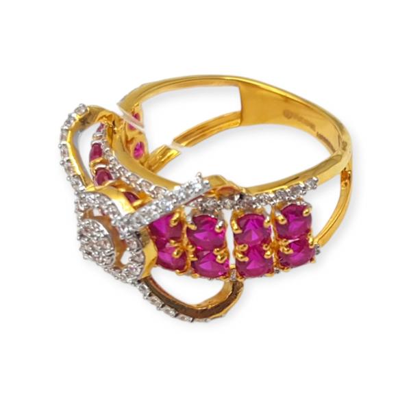 Fabulous Gold Zerkon Ring for Ladies with Amazing Design in Pink and White Zerkon Stones